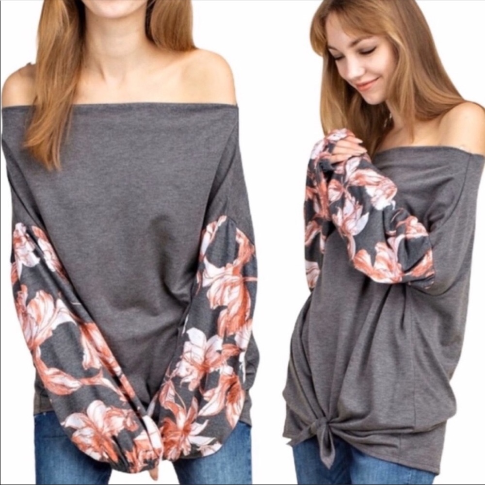 Sassy Gray💕Pink Floral offshoulder day2dinner top